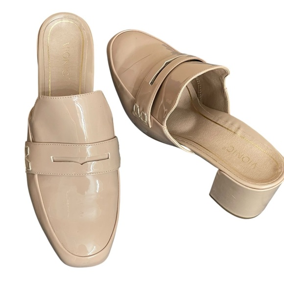 Vionic Plaza Annabel Women 10 Patent Leather Beige Mules Shoes Block Heel - Picture 1 of 14